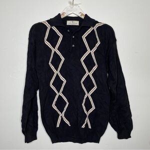 JOHN ASHFORD COLLARED GOLF ARGYLE SWEATER SZ M